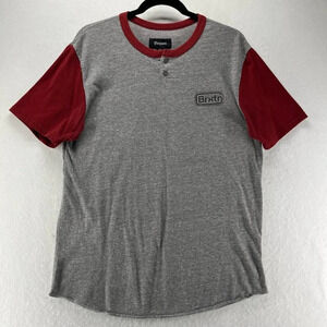Brixton Shirt Mens Size M Colorblock Henley Short Sleeve Cotton Blend Gray Red